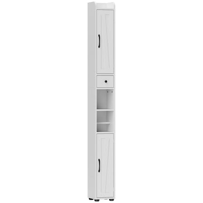 Tall Bathroom Cabinet, Farmhouse Slim Bathroom Storage Cabinet with Barn Doors, Toilet Paper Roll Holder, Drawer and Adjustable Shelves, Narrow Bathroom Storage Unit, 20 x 20 x 185cm, White