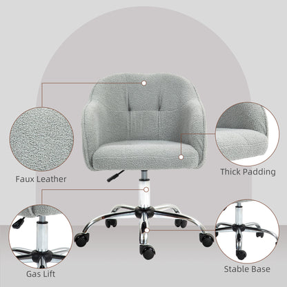 Computer Desk Chair, Fabric Swivel Office Chair, Makeup Vanity Chair with Height Adjustable, Wheels, for Home Study Bedroom, Grey