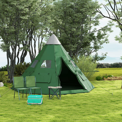 Outsunny 6 Men Tipi Tent with Carry Bag - Green / Orange