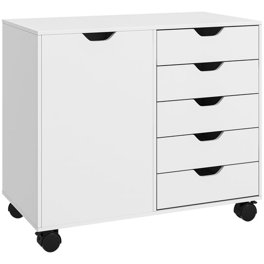 Mobile Filing Cabinet with 5 Drawers, Door and Adjustable Shelf, Rolling File Cabinet, Printer Table for Study