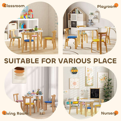 5-Piece Kids Table & 4 Chairs Set | Solid Poplar Wood | Rounded Edges | Easy-Clean Surface | EN71 Safety Certified | Ages 3-8 | 60x60x50cm Table | Multicolour