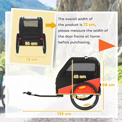 Dog Bike Trailer | 20kg Capacity | 20" Inflatable Rubber Wheels | Universal Coupler | 600D Oxford Fabric | Steel Frame | Reflectors & Safety Flag | Foldable | 139x72x88cm | Red