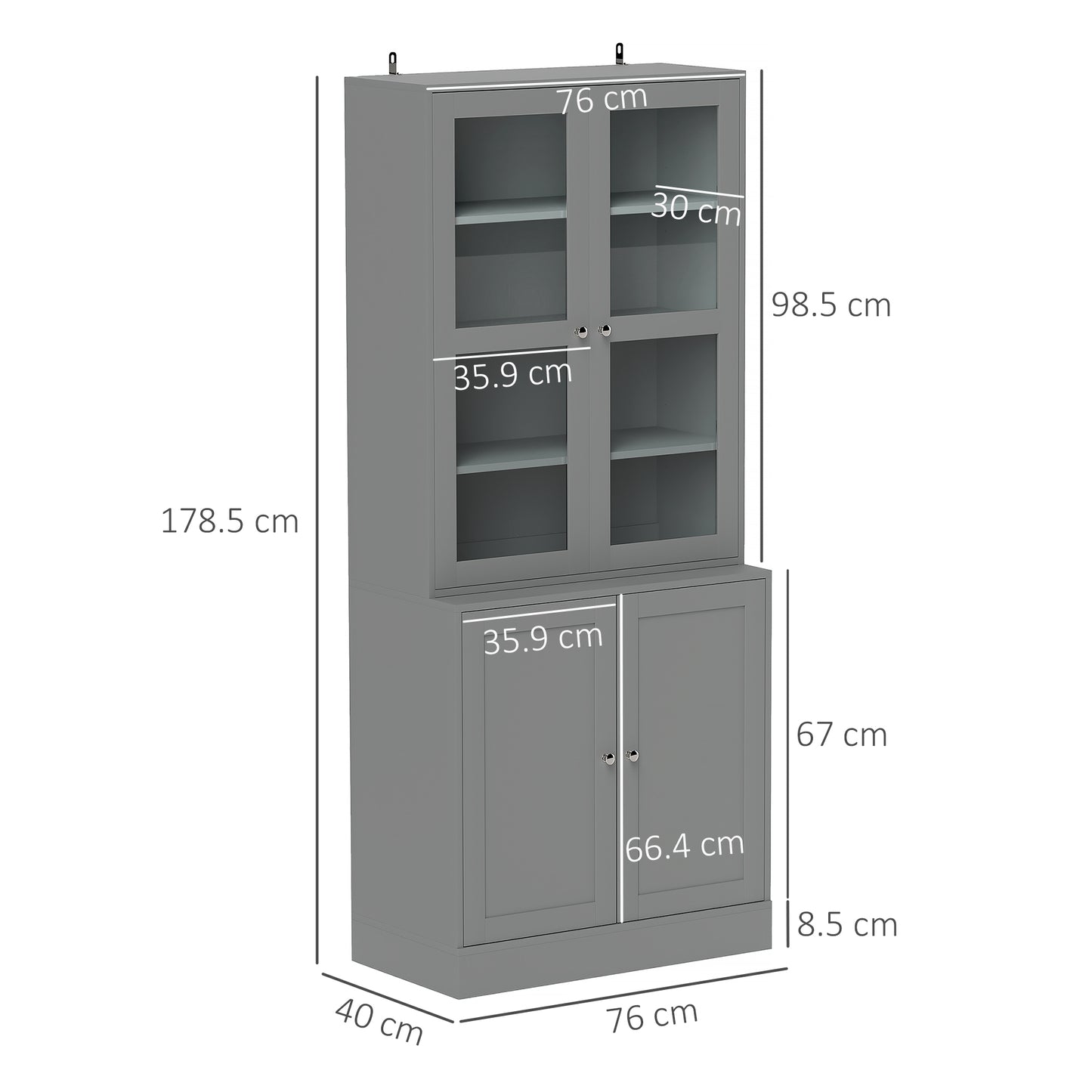Double Storage Display Unit Cabinet - Grey