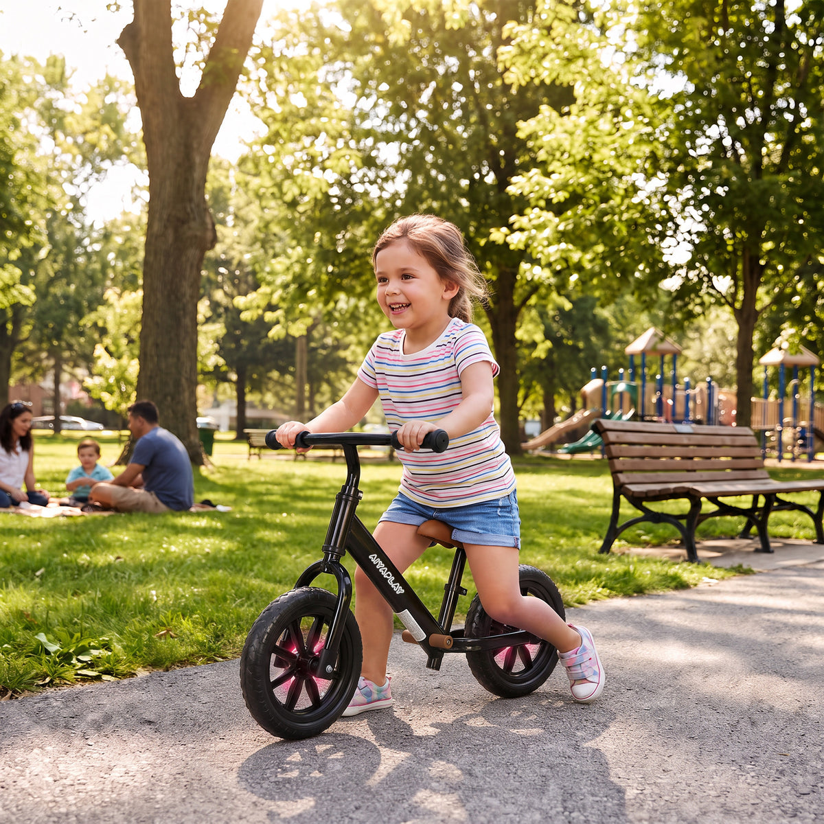 AIYAPLAY Kids Balance Bike | Black or Pink | 84x40x57cm | Ø28.5cm Light-Up EVA Wheels | Seat 31-43cm | Handlebar 56-59cm | 50kg Max | Steel Frame | Age 24-60 Months
