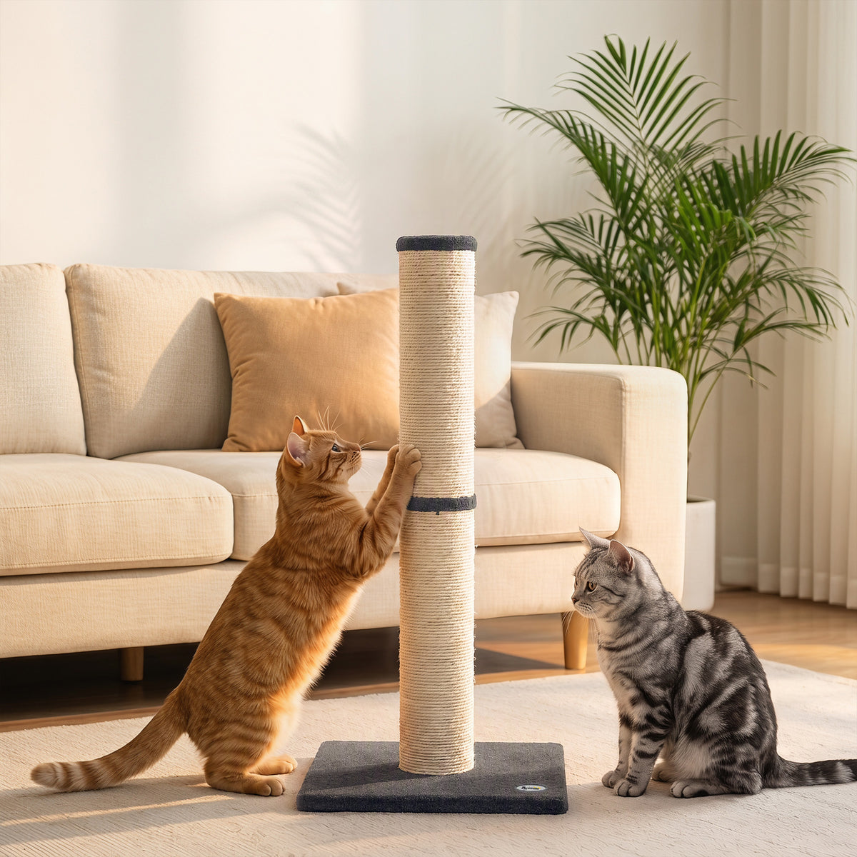 80cm Cat Scratching Post | Dark Grey Sisal Rope Claw Scratcher with Plush Base | 5kg
