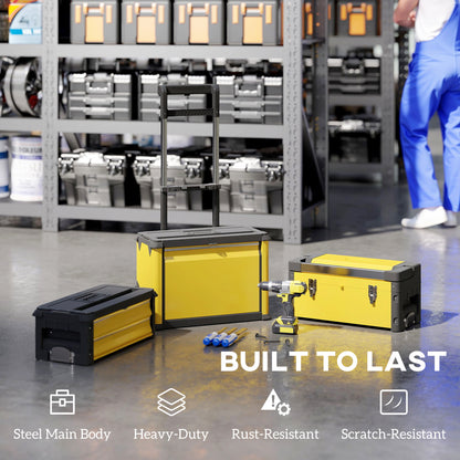 3-in-1 Stackable Three Tier Rolling Tool Storage Box On Wheels - Yellow