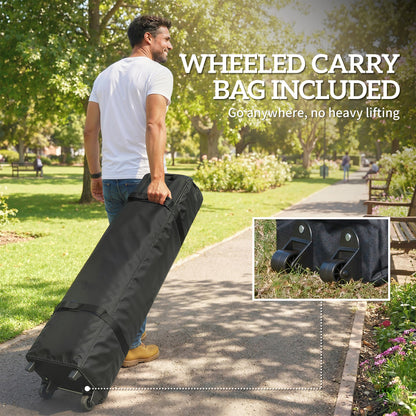 3x3m Heavy-Duty Peak-Top Pop-Up Gazebo | 420D UPF50+ Oxford Fabric | 4 Removable Sidewalls | Zipper Door & Windows | 3-Height Adjustment | 8 Drainage Holes | 4 Sandbags, 4 Guy Ropes & 8 Stakes | Wheeled Carry Bag | Dark Grey