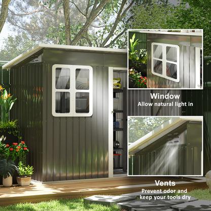 7 x 4ft Storage Shed Galvanised Steel Garden Shed, Metal Shed with Foundation Kit, Window, Lockable Wide Door and Air Vents for Outdoor Patio