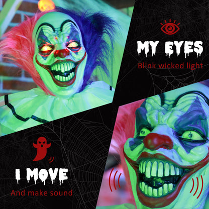 173cm 68" Laughing Clown Outdoor Halloween Decoration, Halloween Animatronic with Sound Activated, Light Up Eyes, Sound Effects, Animated Prop for Haunted House