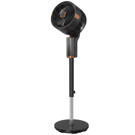 Pedestal Standing Fan | 20dB Sleep Mode | 8 Speeds | 9.5m³/min Airflow | 3D Oscillation | Aromatherapy Pad | Blue Mood Light | Detachable Grill | 5m Remote | 12H Timer | 50W | 110cm | Black & Gold