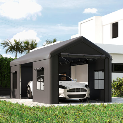 3x6m Heavy Duty Carport | Portable Garage | UPF30+ PE Cover | Galvanised Frame | Zipped Doors | Mesh Windows | Wind Level 5-6 | Dark Grey