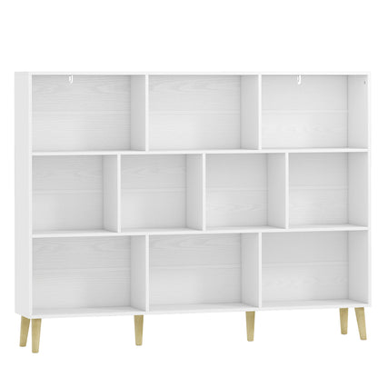 Cube Bookcase | 10-Cube Light Green & White 3-Tier Open Storage Shelf with Pine Legs