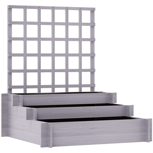 3 Tier Garden Planters with Trellis for Vine Climbing, Wooden Raised Beds, 95x95x110cm, Grey