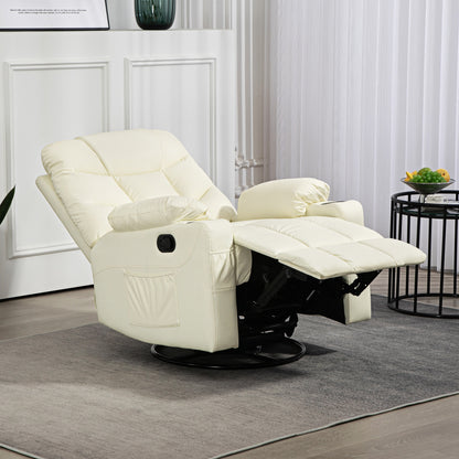 Manual Reclining Chair, Recliner Armchair with Swivel, Faux Leather, Footrest, Cup Holders, 86x93x102cm, Cream
