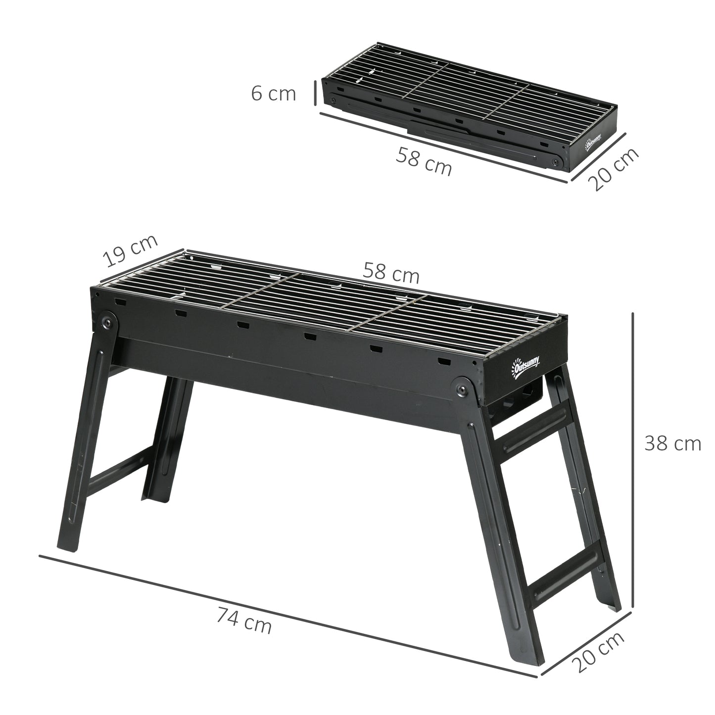 Outsunny Foldable Camping Picnic Portable Charcoal Grill - Black
