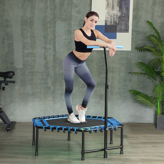 Adult Fitness Rebounder Trampoline | 45" | Bungee Cord | 12-Colour LED & Remote | 3-Height Adjustable Handle | 100kg | Blue