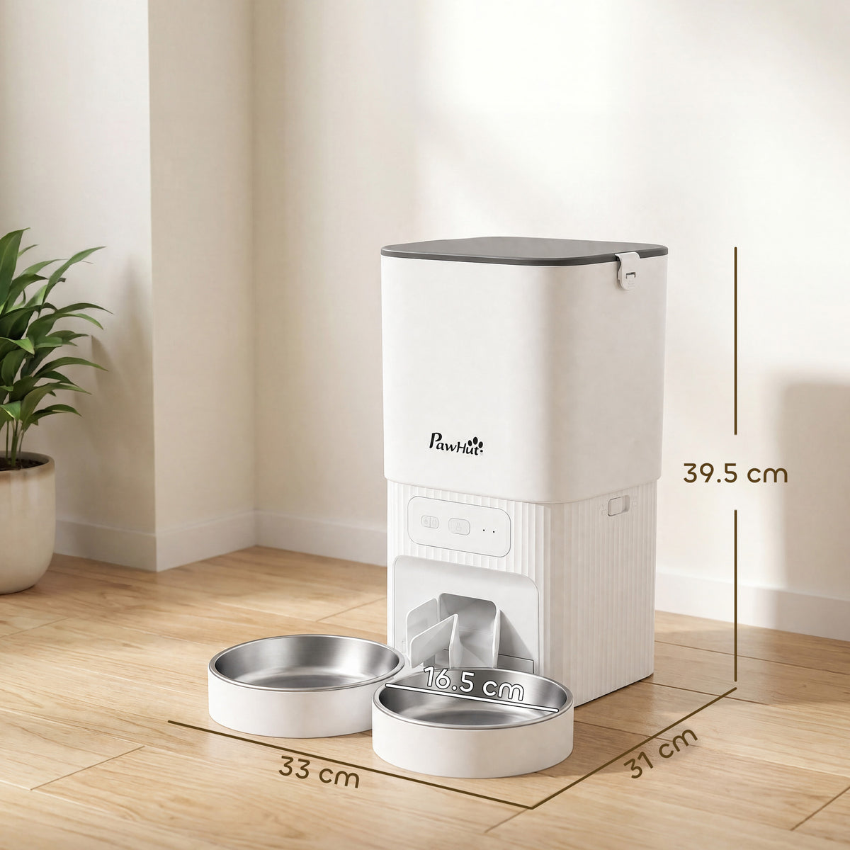 PawHut 7L Automatic Cat & Small Dog Feeder | Tuya App, 2.4GHz & 5GHz Wi-Fi | Dual Bowls, 15 Meals a Day & Battery Backup | White