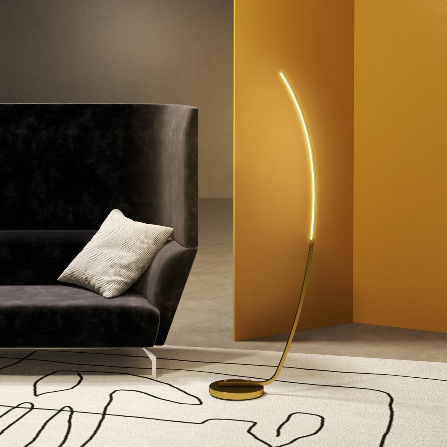 Modern 147cm Curved LED Floor Lamp - Gold Tone