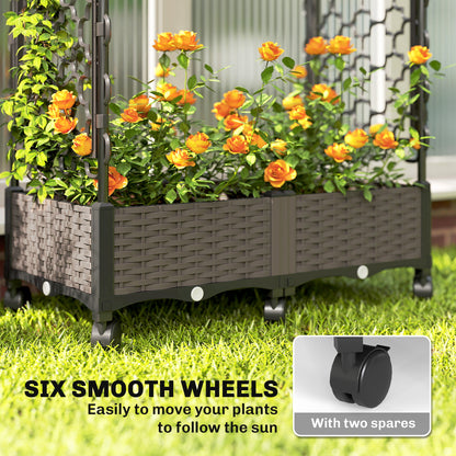 Raised Garden Bed on Wheels with Arch & Side Trellis | 2 Planter Boxes 48L Total | PE-Coated Steel | 8 Drainage Holes | 6 Wheels | 10kg per Box | 102x40x155cm | Black