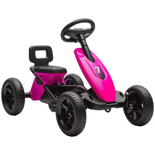 AIYAPLAY Pedal Go Kart for Kids 2-5 Years, with Silent EVA Wheels, Metal Frame, Pink / Blue / Yellow / Green