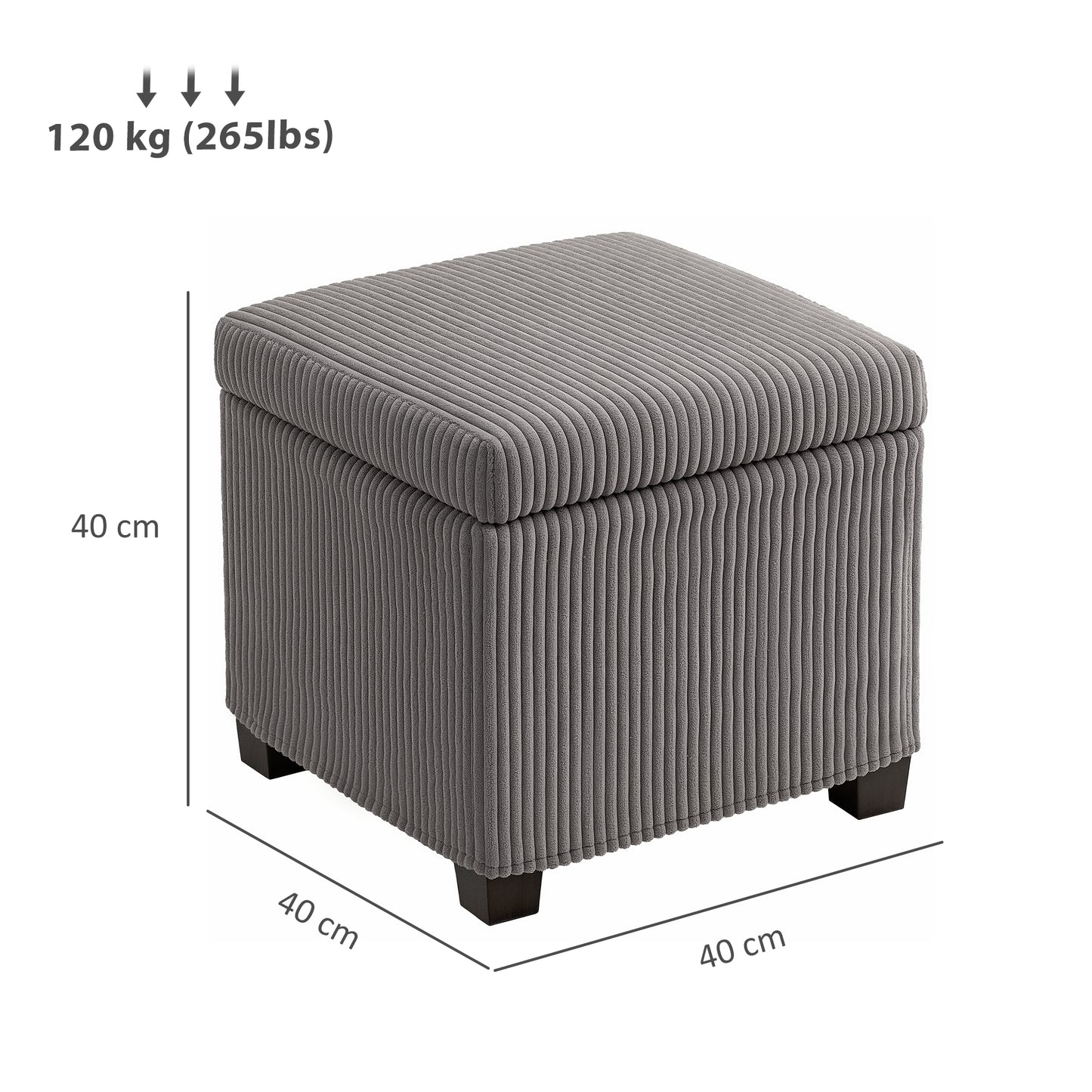 Storage Ottoman Bench, Corduroy Footstool with Removable Lid and Legs, 40cm Storage Chest Box for Living Room, Bedroom, Hallway, Grey