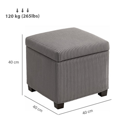 Storage Ottoman Bench, Corduroy Footstool with Removable Lid and Legs, 40cm Storage Chest Box for Living Room, Bedroom, Hallway, Grey