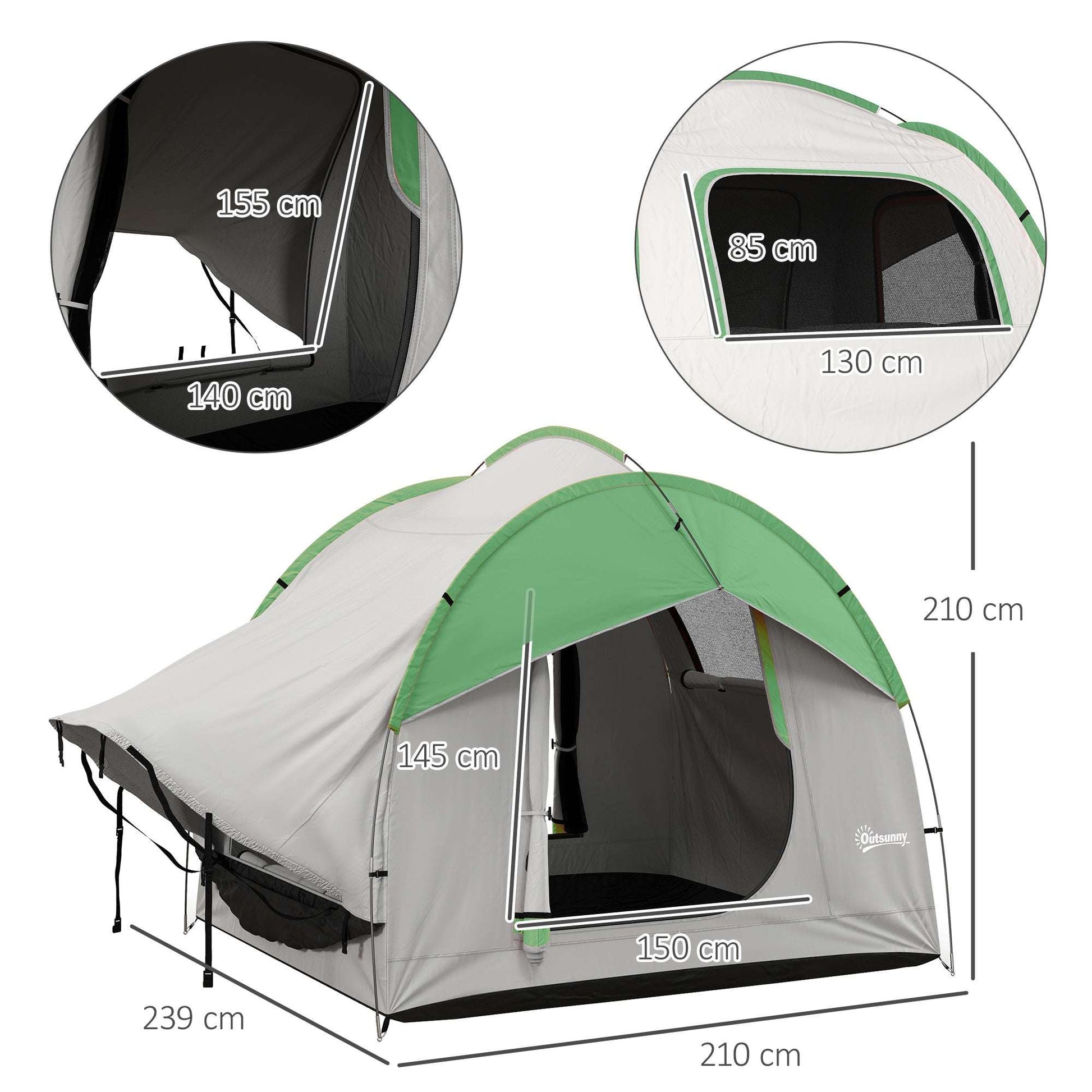 SUV Car Tailgate Tent | 5 Man | 2000mm Waterproof Polyester | Mesh Window | 3 Doors | Standalone or Vehicle-Attached | Ground Stakes & Guy Ropes | 239x210x210cm | Grey & Green | Grey & Blue | Grey & Orange