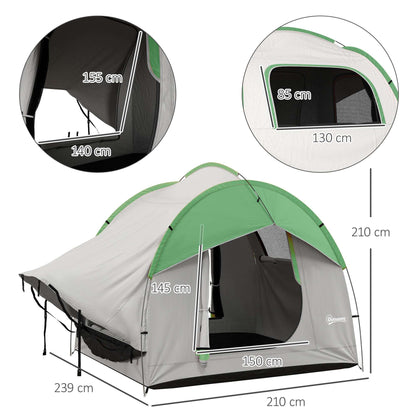 SUV Car Tailgate Tent | 5 Man | 2000mm Waterproof Polyester | Mesh Window | 3 Doors | Standalone or Vehicle-Attached | Ground Stakes & Guy Ropes | 239x210x210cm | Grey & Green | Grey & Blue | Grey & Orange