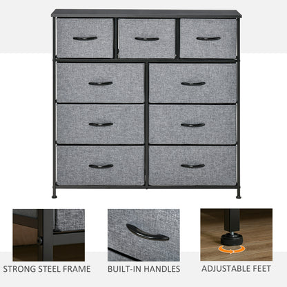 9 Drawers Storage Chest Dresser Organizer Unit , Easy Pull Fabric Bins, for Bedroom, Hallway, Entryway, Black & Grey