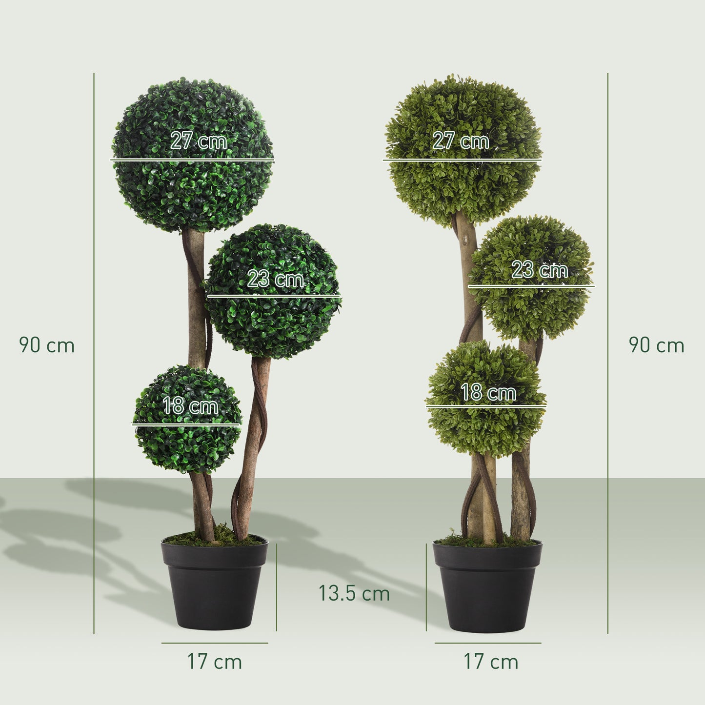 Set of 2 Artificial Boxwood Ball Topiary Trees | 3-Ball Design | 90cm | Dark Green