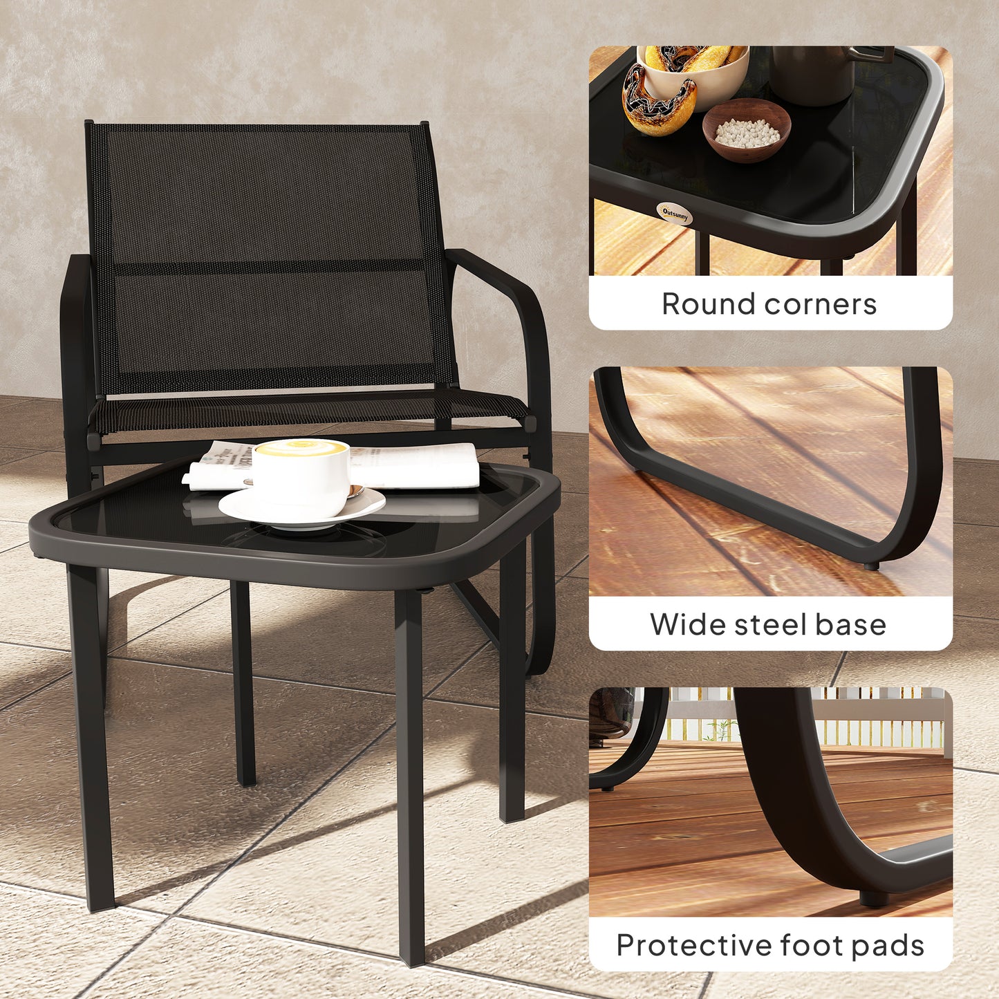 Outsunny Three-Piece Garden Seating Chairs & Table Set - Black
