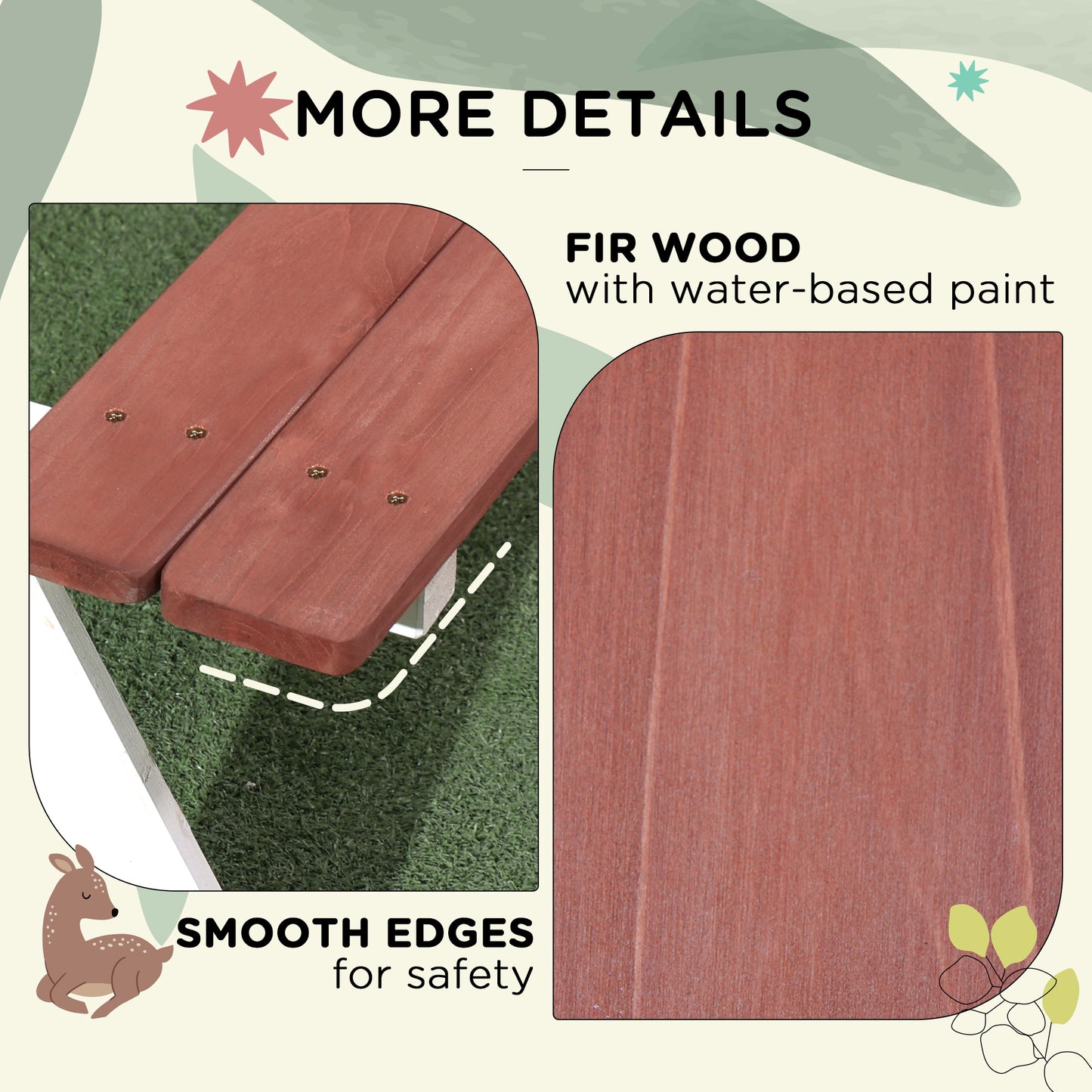 Kids Wooden Picnic Table & Bench Set | Ages 3-8 | EN71 Tested | Weatherproof | Brown