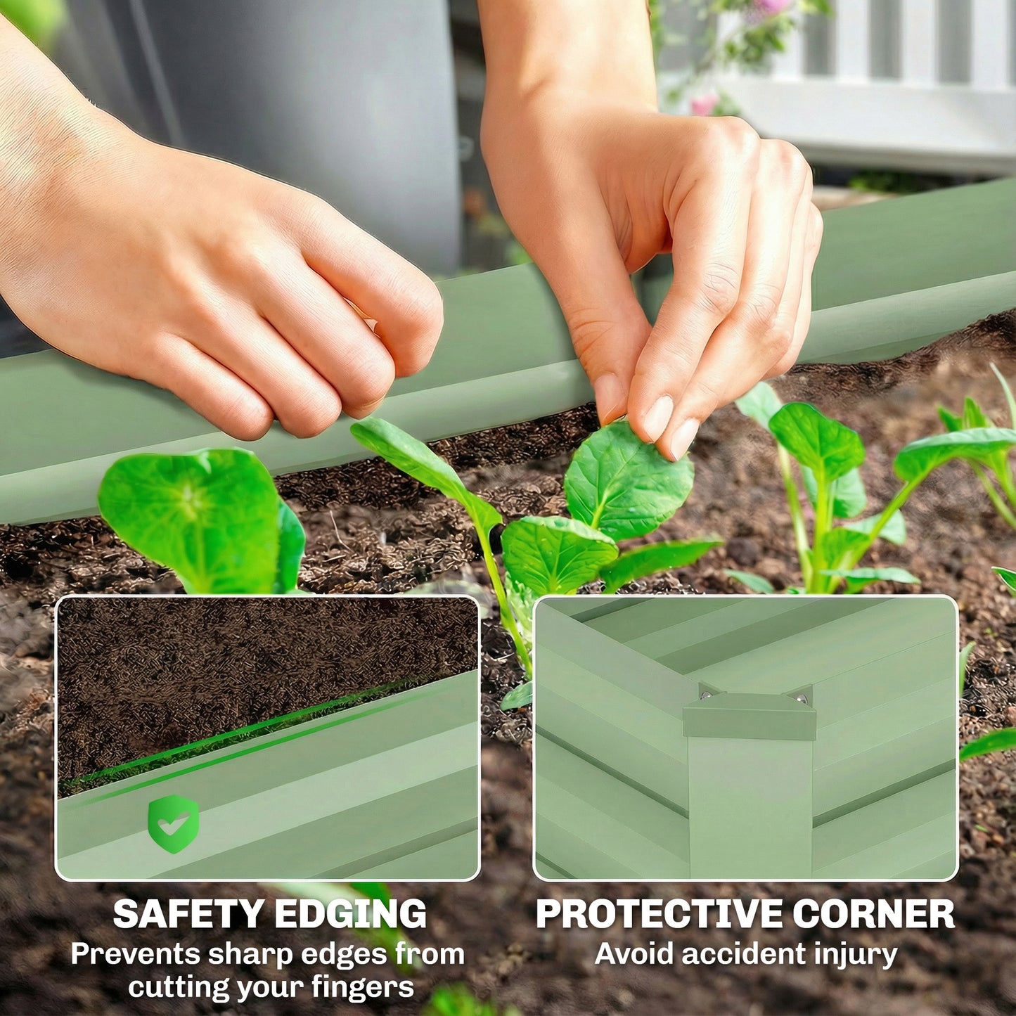 Set of 2 Galvanised Steel Raised Garden Beds | Open Bottom | Direct Soil Contact | No Waterlogging | Easy Assembly | Use Together or Alone | 100x60x30cm | Light Green