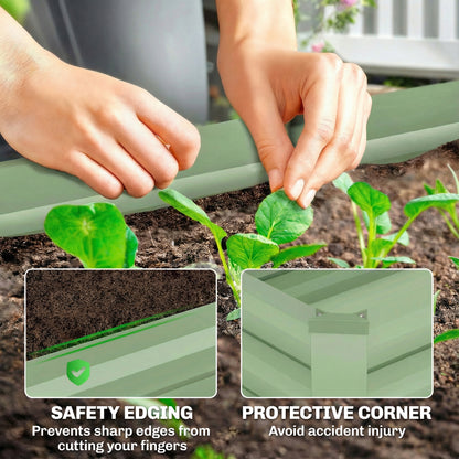 Set of 2 Galvanised Steel Raised Garden Beds | Open Bottom | Direct Soil Contact | No Waterlogging | Easy Assembly | Use Together or Alone | 100x60x30cm | Light Green