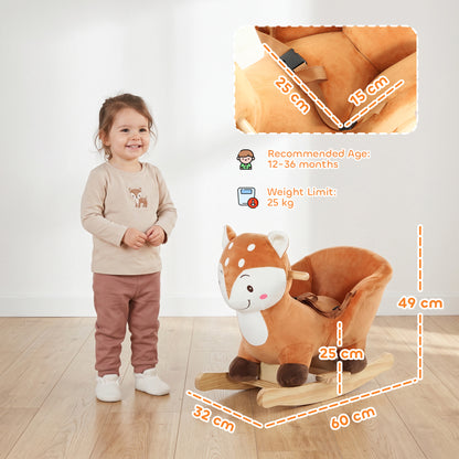 Rocking Horse Ride-On Toy | Brown Deer Design with Sounds, Safety Belt & Rocking Stoppers | 12-36 Months | 25 kg