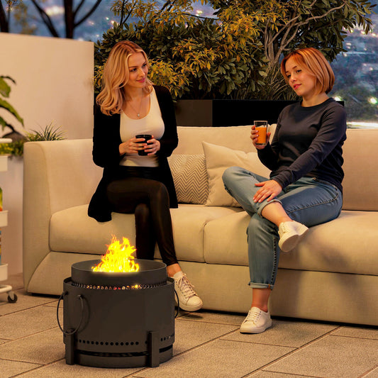 Smokeless Fire Pit with Ash Catcher, 37cm Portable Wood Burning Firepit with Poker for Garden Camping Bonfire Party, Metal, Dark Grey