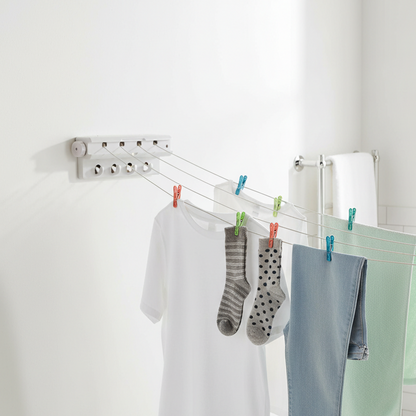 Automatic Retractable Washing Line | 4 Lines | 18 Metres Total | 4 Hanger Hooks | Indoor & Garage Use | H14 x W35 x D7cm