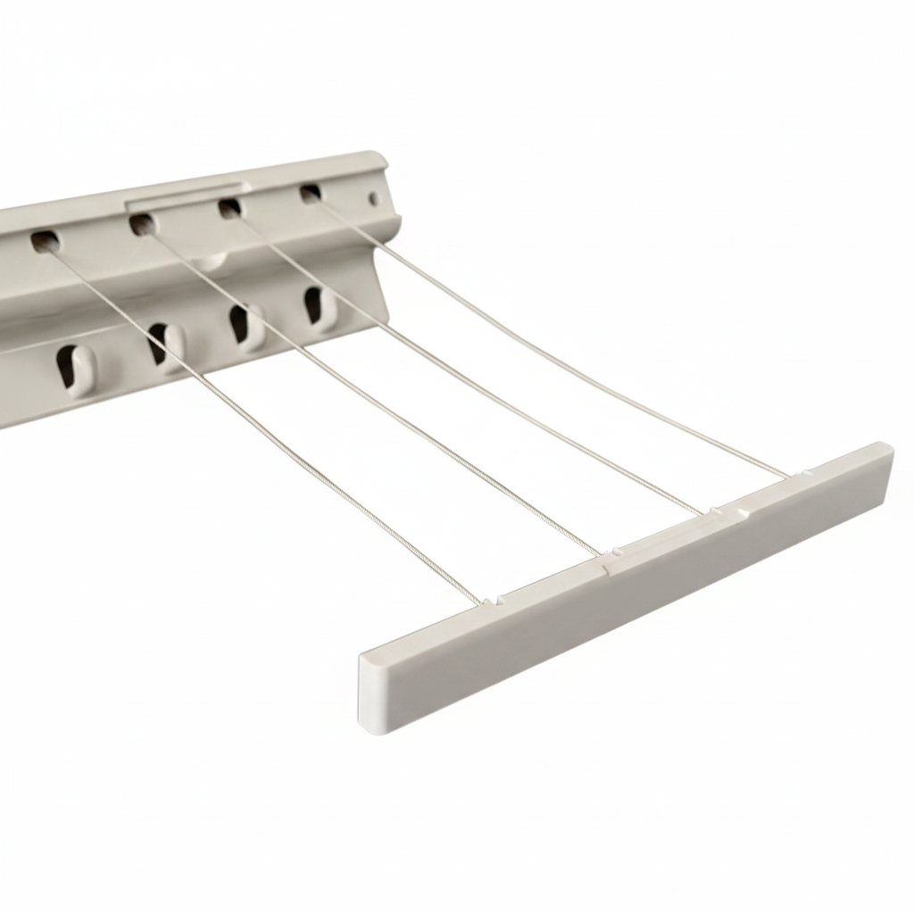 Automatic Retractable Washing Line | 4 Lines | 18 Metres Total | 4 Hanger Hooks | Indoor & Garage Use | H14 x W35 x D7cm