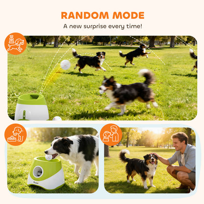 PawHut Automatic Dog Ball Launcher with 5 ETPU Tennis Balls 2.3", 3 Distance Settings 20/33/46ft, Green