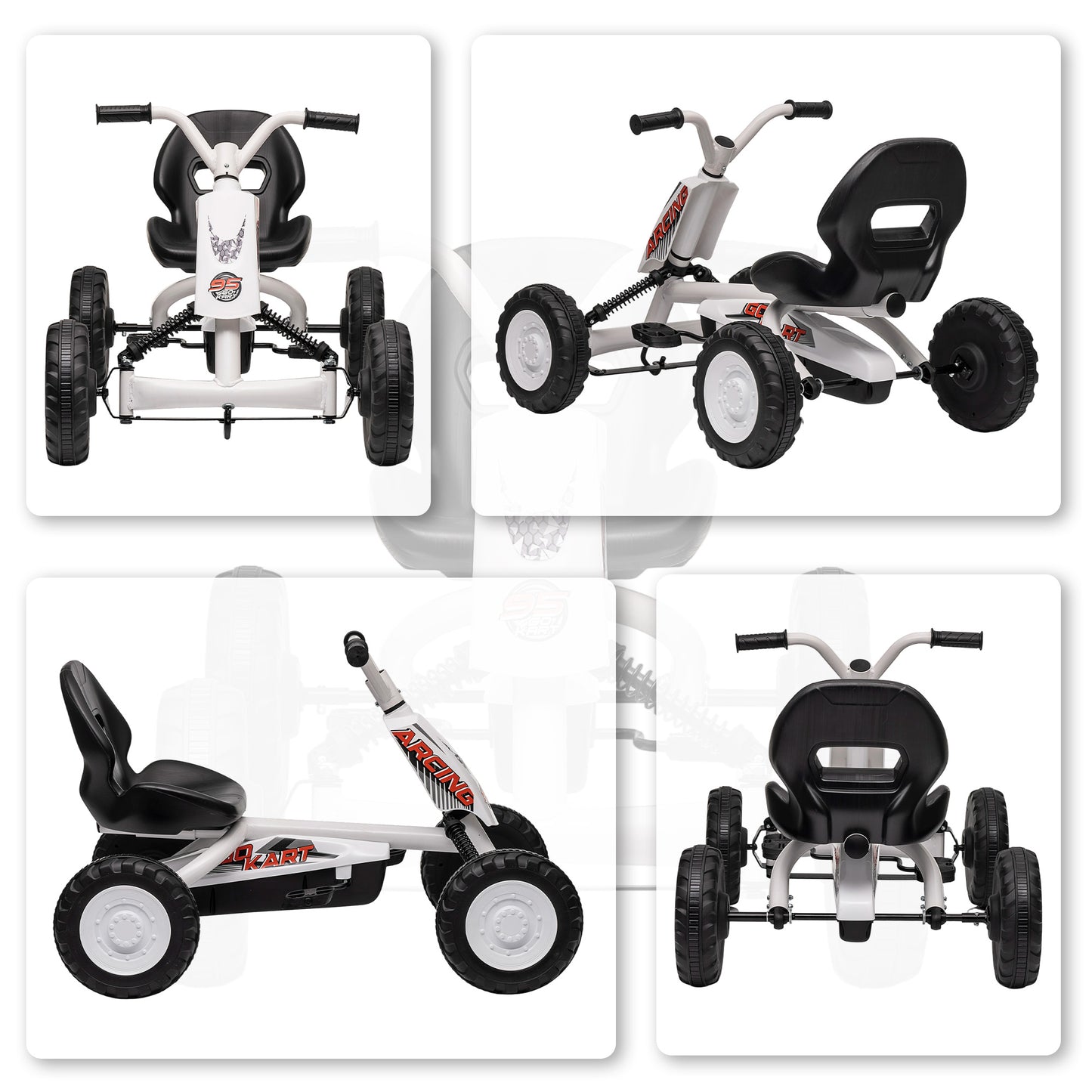 AIYAPLAY Kids Pedal Go Kart with Steel Frame, Sporty Design, for Ages 2-5 Years, White / Black