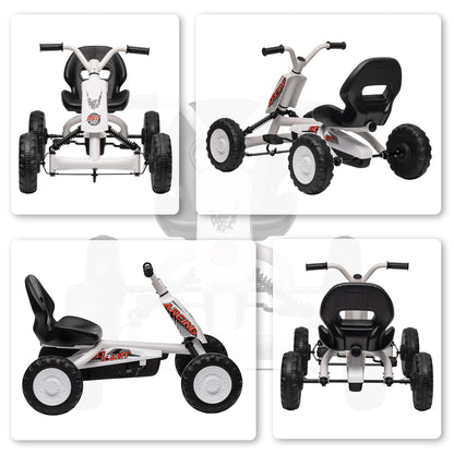AIYAPLAY Kids Pedal Go Kart with Steel Frame, Sporty Design, for Ages 2-5 Years, White / Black