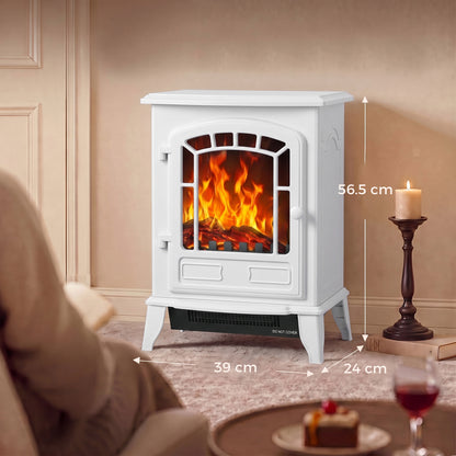 Electric Fireplace Stove | White Freestanding 2000W LED Flame Heater with Adjustable Thermostat