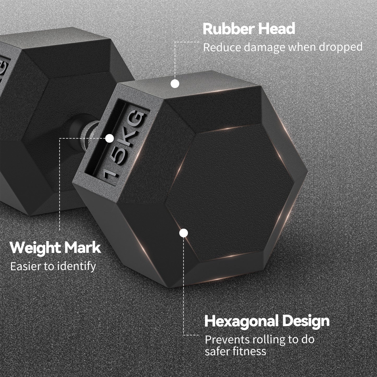 30KG Rubber Hex Dumbbell Portable Hand Weights Dumbbell Home Gym