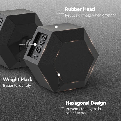 30KG Rubber Hex Dumbbell Portable Hand Weights Dumbbell Home Gym