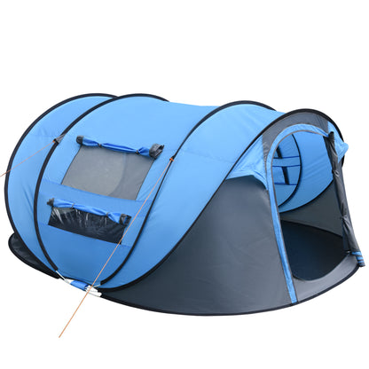 4-5 Person Pop-Up Camping Tent | Pre-Assembled Fibreglass Poles | Water-Resistant Polyester | 2 Mesh Windows & 2 Doors | Sewn-In Groundsheet | Inner Lamp Hook | 8 Ground Nails | Carry Bag | Extended 263.5x220x123cm | Folds to Φ100cm | Dark Green & Grey