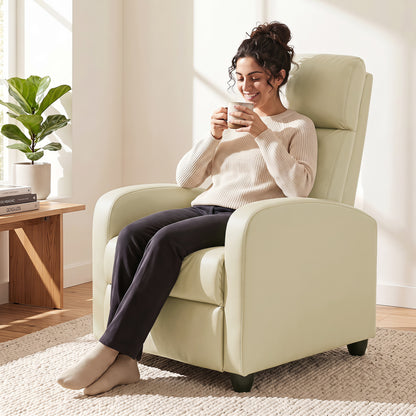 PU Leather Reclining Massage Armchair | 8 Modes 5 Intensity Levels | 2 Vibration Points | 150° Recline with Footrest | Remote Control | Side Pocket | 120kg | 68x88x98cm | Cream / Brown