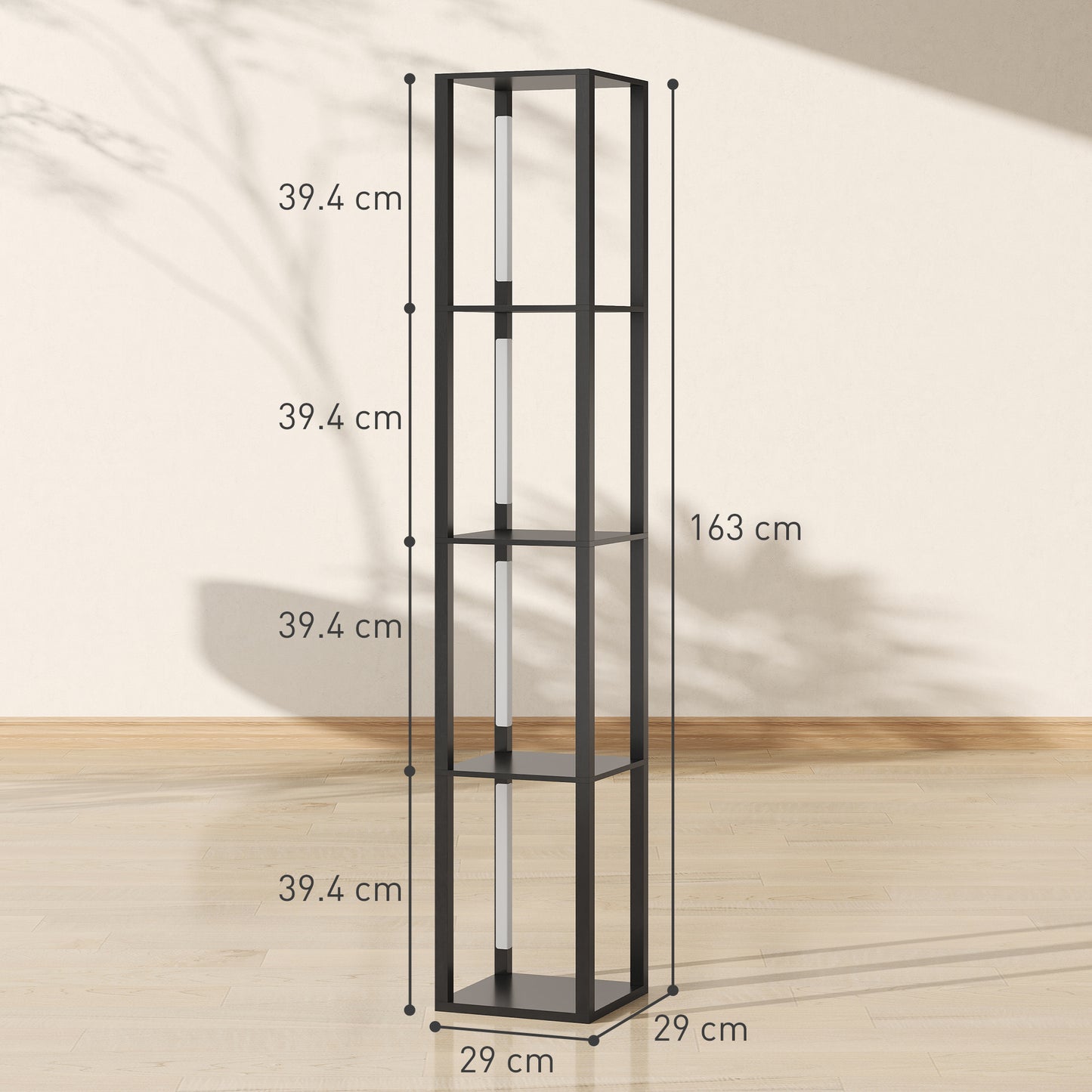 Floor Lamp with Shelves, 4 Layer Dimmable Column Modern Standing Lamp with 3 Brightness Levels and Foot Switch, Black