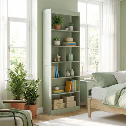 6-Tier Bookcase | 4 Open Shelves & 4 Cubes | 180cm Tall | Anti-Tip Hardware & Back Baffles | Water & Scratch-Resistant Melamine | 35kg Total 5kg Per Tier | 68x24x180cm | Bean Paste Green