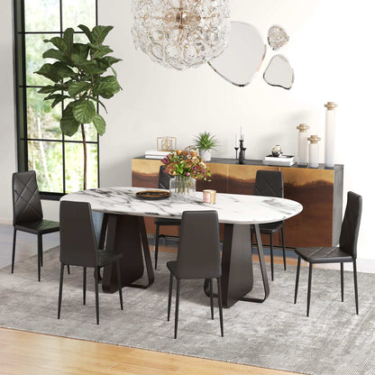 Set of 6 Faux Leather Dining Chairs - Black