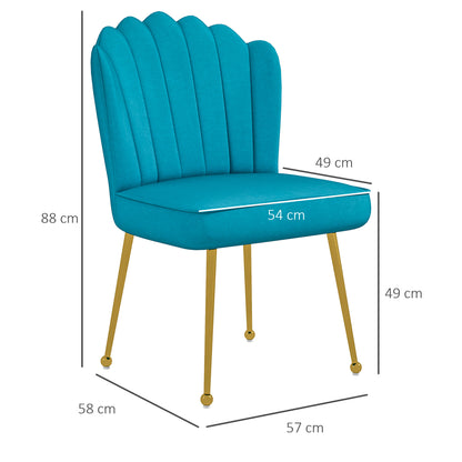 Vintage Retro Style Velvet-Feel Shell Accent Chair - Blue / Yellow